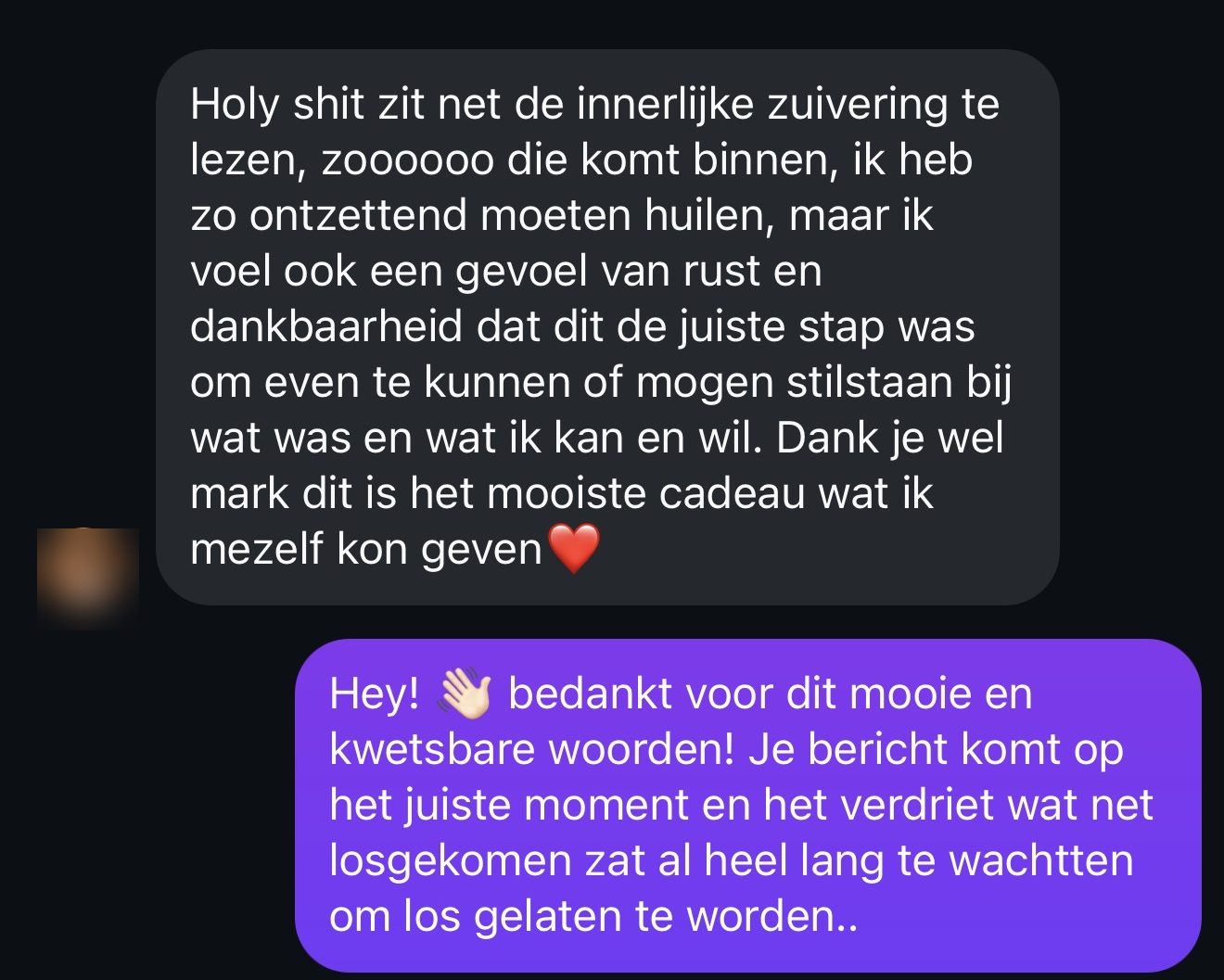 Bericht van een klant na de Innerlijke Zuivering