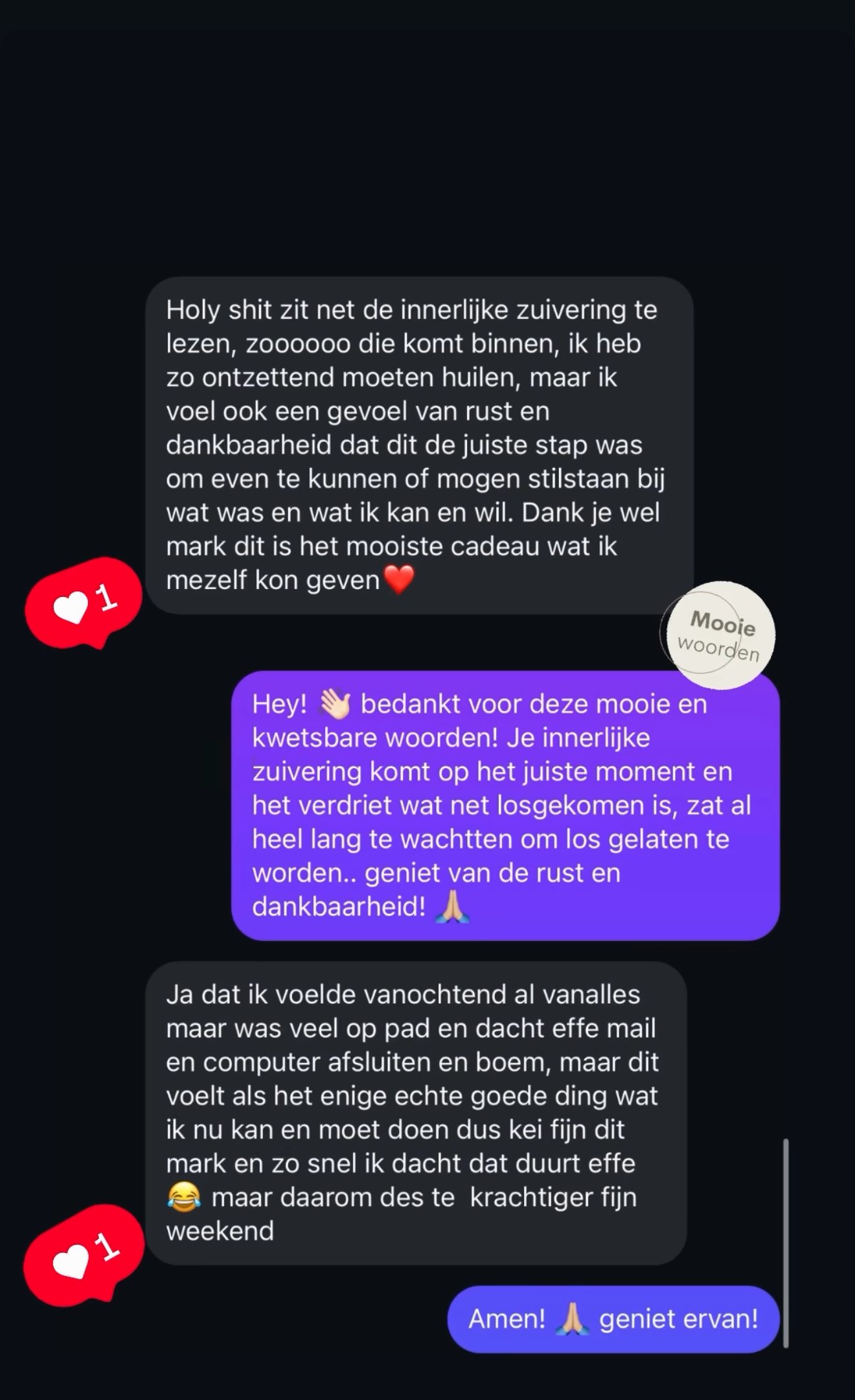 Bericht van een klant na de Innerlijke Zuivering